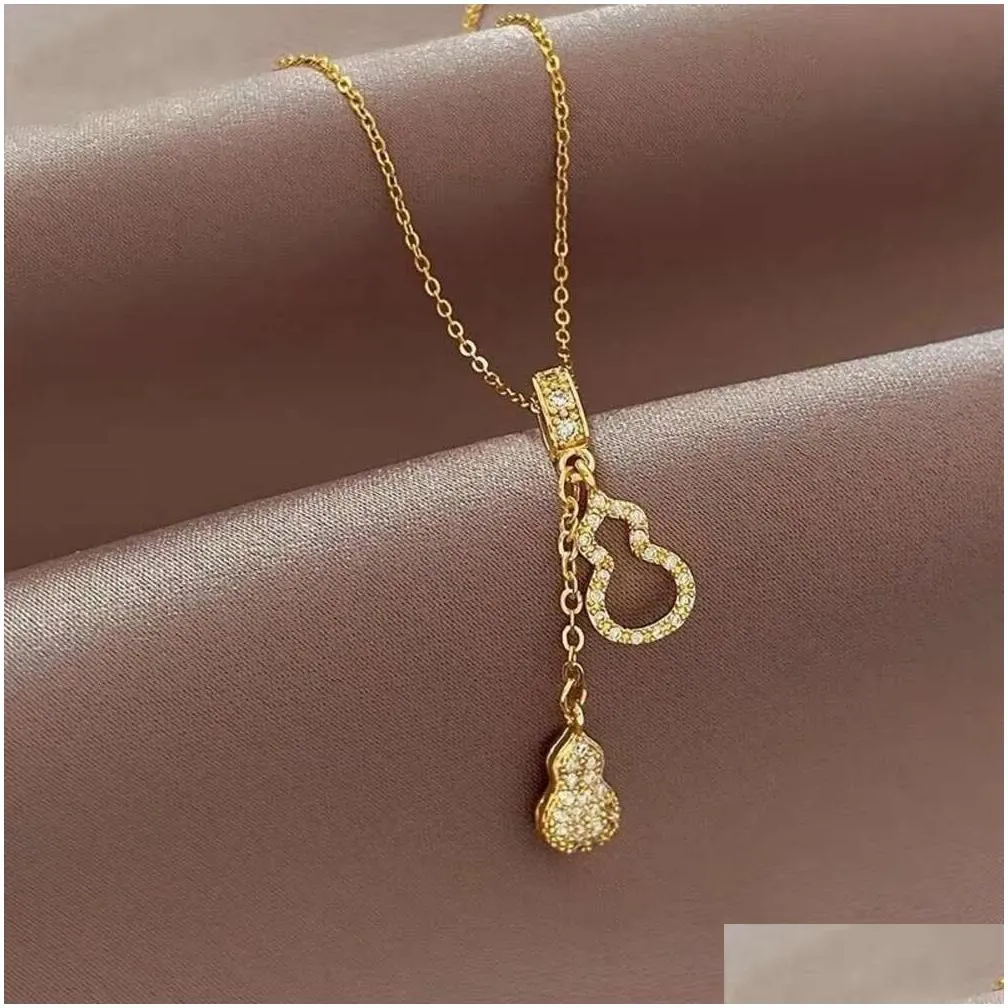 Tassel Micro Inlaid Diamond Double Gourd Necklace for Women