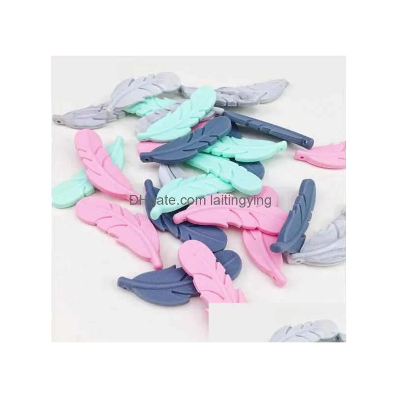 feather silicone teething beads bpa food silicone chewing toy baby teether diy nursing jewelry baby shower gift feather pendant