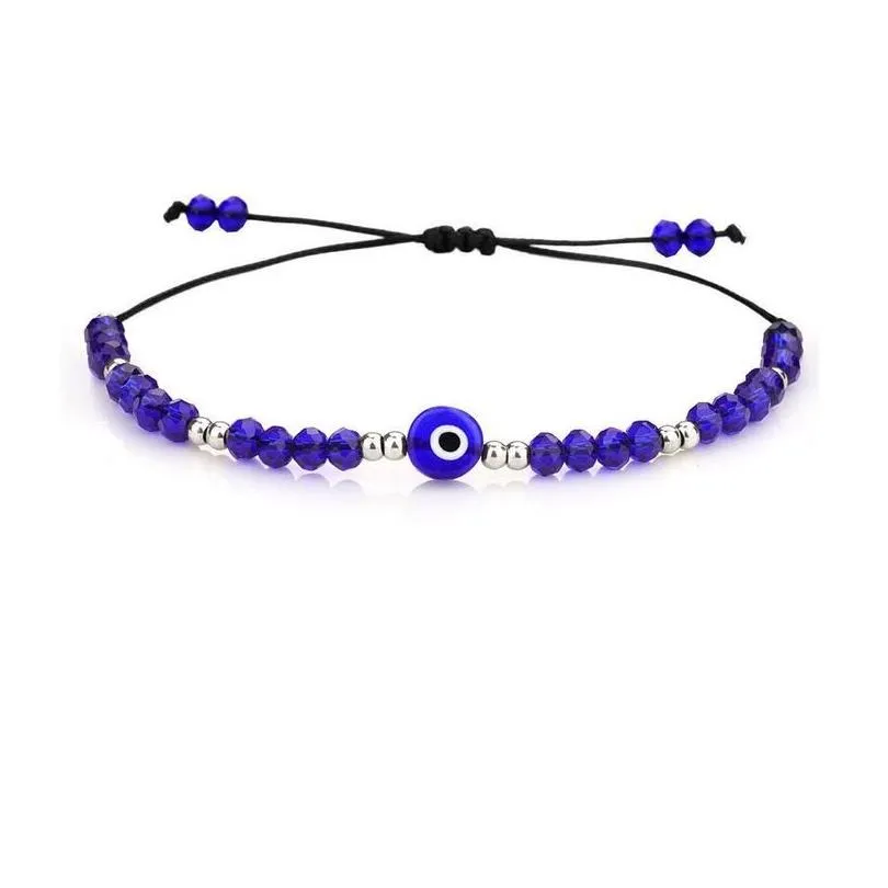 Chain Handmade Braided Evil Blue Eye Bracelet Stainless Steel Crystal Beads Bracelets With Gift Card For Women Girls Wholesale Drop Dh08B