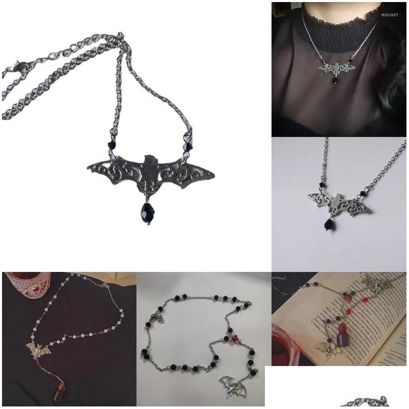 Pendant Necklaces Fashion Vintage Punk Gothic Bat Necklace For Women Animals Choker Neck Chain Halloween Collar Hip Hop Girls Jewelr Dhlvp