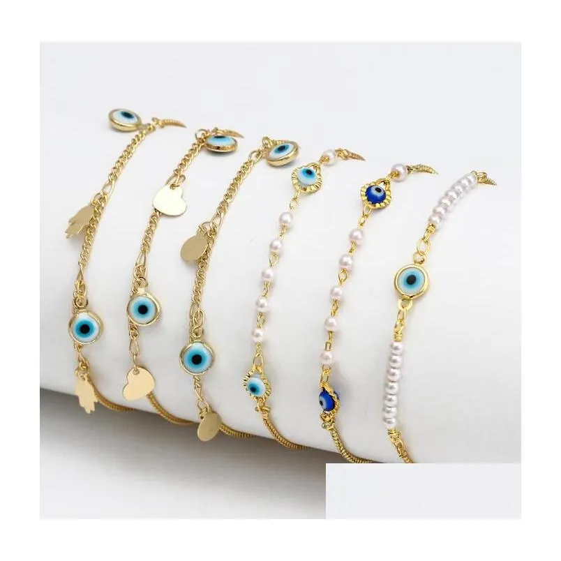 gold evil blue eye bracelets lucky turkish eyes charm bracelet for women girls beach jewelry party gift 10 styles wholesale