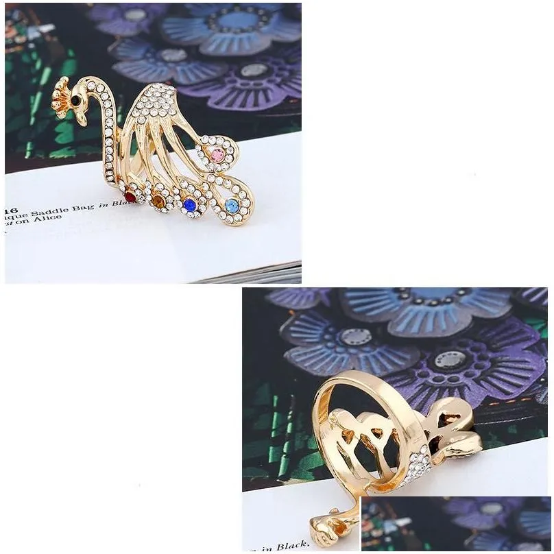 Band Rings Fashionable Grace Colorf Rhinestone Pea Ring Lady Personality Alloy Hand Ornament Design Index Finger Size 16-20 Drop Del Dhyhu