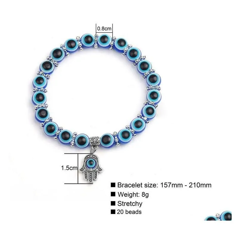 Beaded 8Mm 10Mm Lucky Fatima Blue Evil Eye Charms Strands Bracelets Beads Turkish Pseras For Women Drop Delivery Jewelry Dhj0C