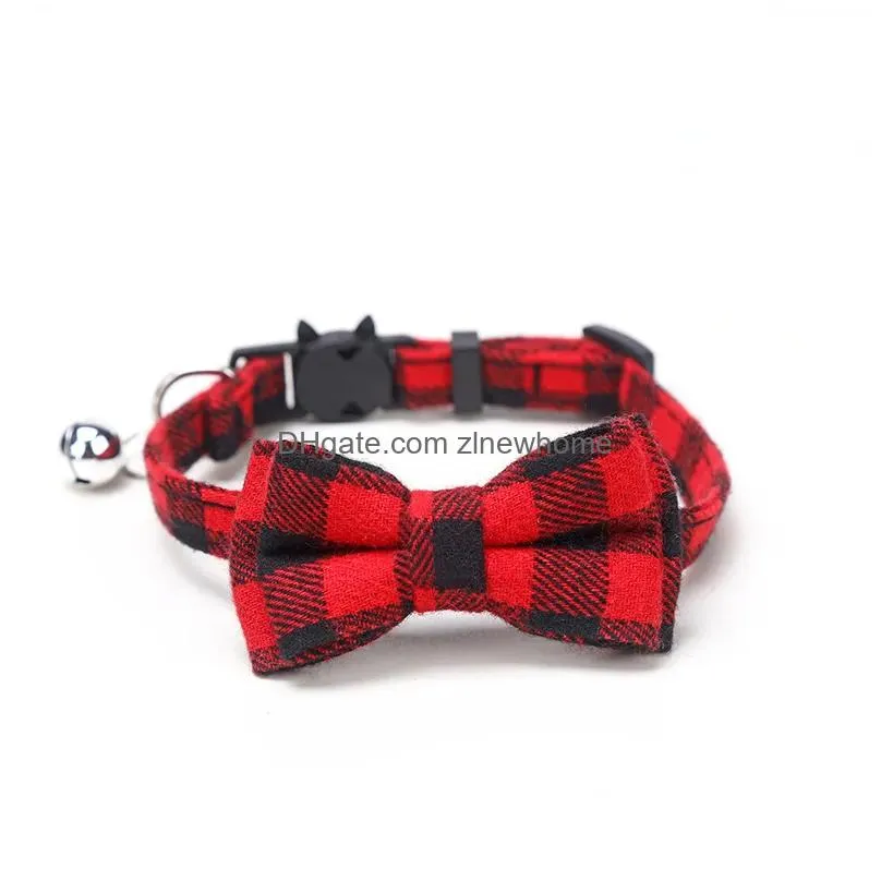 Cat Collars & Leads Collar Breakaway With Bell And Bow Tie Cute Plaid Patterns Design Adjustable Kitty Safety Pet For Cats From Drop D Dhdkz