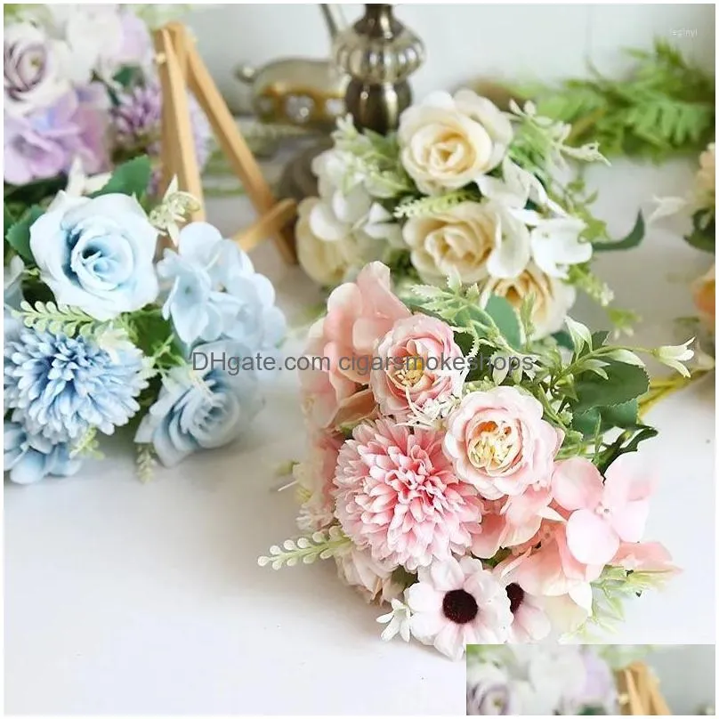 Decorative Flowers & Wreaths Real Touch Silk Rose Peony Fake Artificial Bouquet Plants Flower Ball Wedding Mariage Home Garden Party D Dho8Y