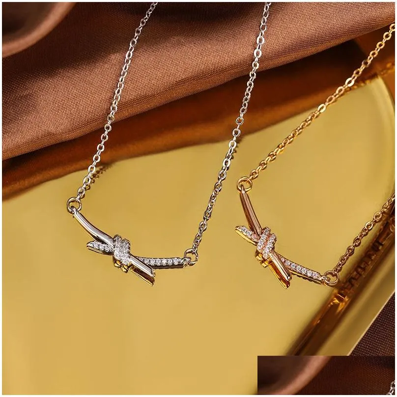 Pendant Necklaces High Quality Designer For Woman Classic Gold Plated Europe America Fashion Knot Diamond Necklace Wedding Party Val Dh4Pi