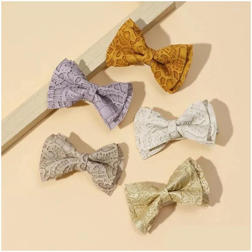 Hair Accessories 2.3 Inch 12Pcs/Lot Pu Leather Bow Hairgrips For Girls School Children Clips Barrettes Kids