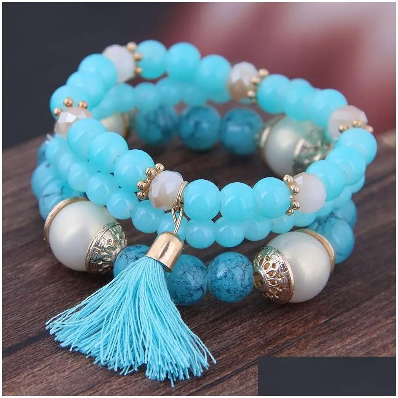 Charm Bracelets Bohemian 3Pcs Set Tassel Pendant Beads For Women Simated Pearl Jewelry Womens Bracelet Boho273T Drop Delivery Dhqrr