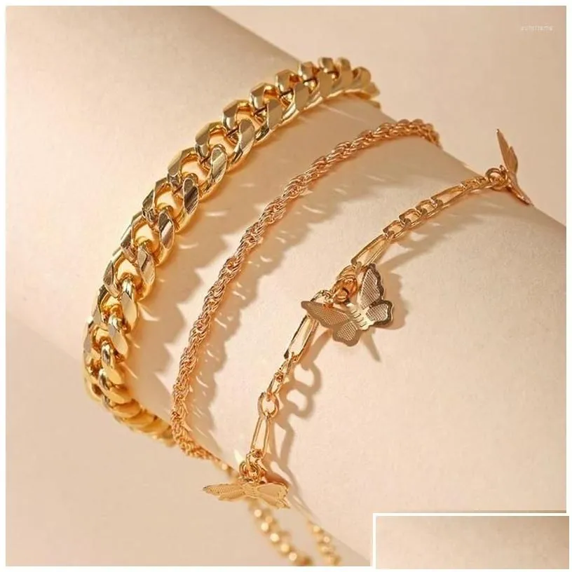 Anklets Female Summer Gold Color For Women Butterfly Mtilayer Chain Ankle Bracelets Girls On Leg Beach Jewelry Drop Delivery Dhbpt