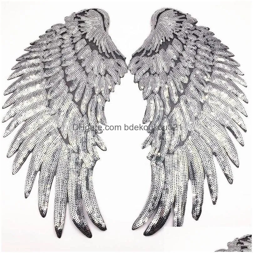 Sewing Notions & Tools Gold Sier Rainbow Angel Wing Feather Sequin Sew Iron On Es 33.5X32Cm For Dress Jeans Shirt Diy Appliques Drop Dholu