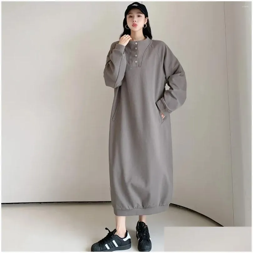 Casual Dresses Half High Collar Pullover Oversized Dress For Women Loose Fitting Long Autumn Fashion Solid Color Streetwear