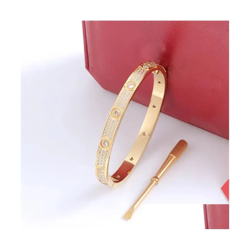 Bangle Classic Love Jewelry Bracelet Designer For Women Luxury Braclet Gold Sier Rose Charml Narrow 316L Stainless Steel Fl Of Diamo Dhxm5