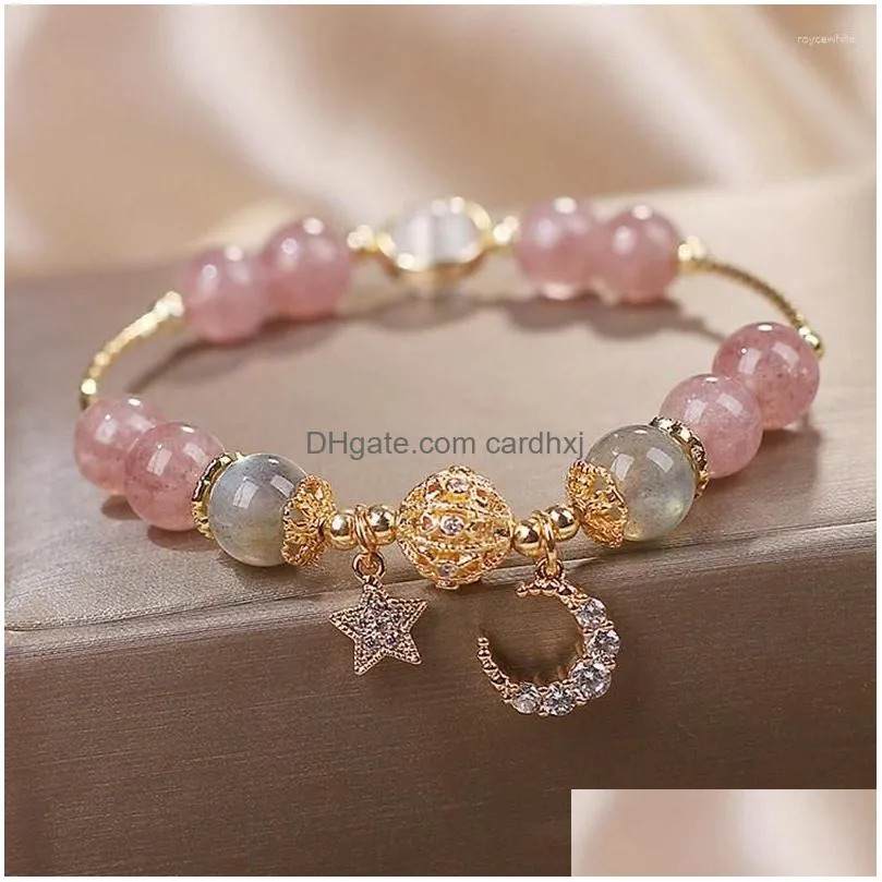 Charm Bracelets 1Pc Exquisite Pink For Women Cute Star Moon Bracelet Metal Chain Beads Sister Girlfriend Gift Drop Delivery Dh5Hw