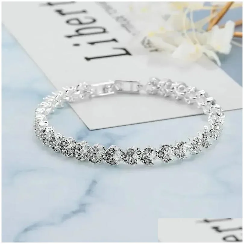 Chain Luxury Designer Jewelry European And American Roman Crystal Bracelet Womens Fashion Heart Rhinestone Diamond Drop Delivery Brac Othgi