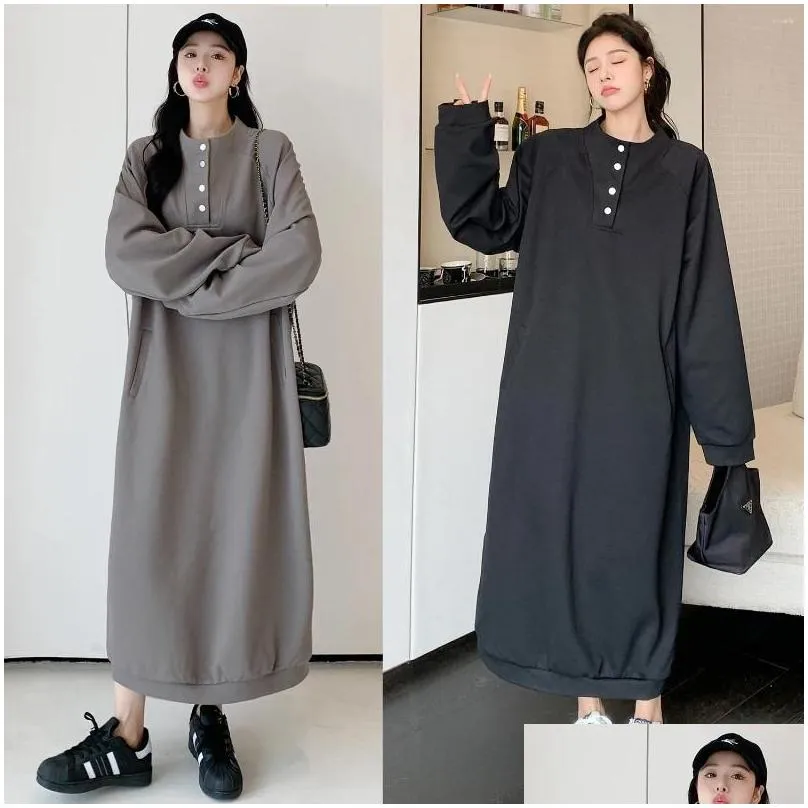 Casual Dresses Half High Collar Pullover Oversized Dress For Women Loose Fitting Long Autumn Fashion Solid Color Streetwear