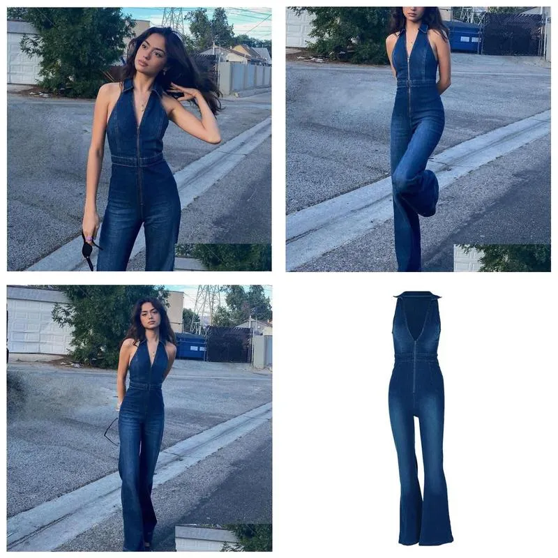 Women`s Jumpsuits Weird Cotton Elegant Denim Jumpsuit Women Sleeveless Zipper Fashion Hipster Casual High Street Wide Legs