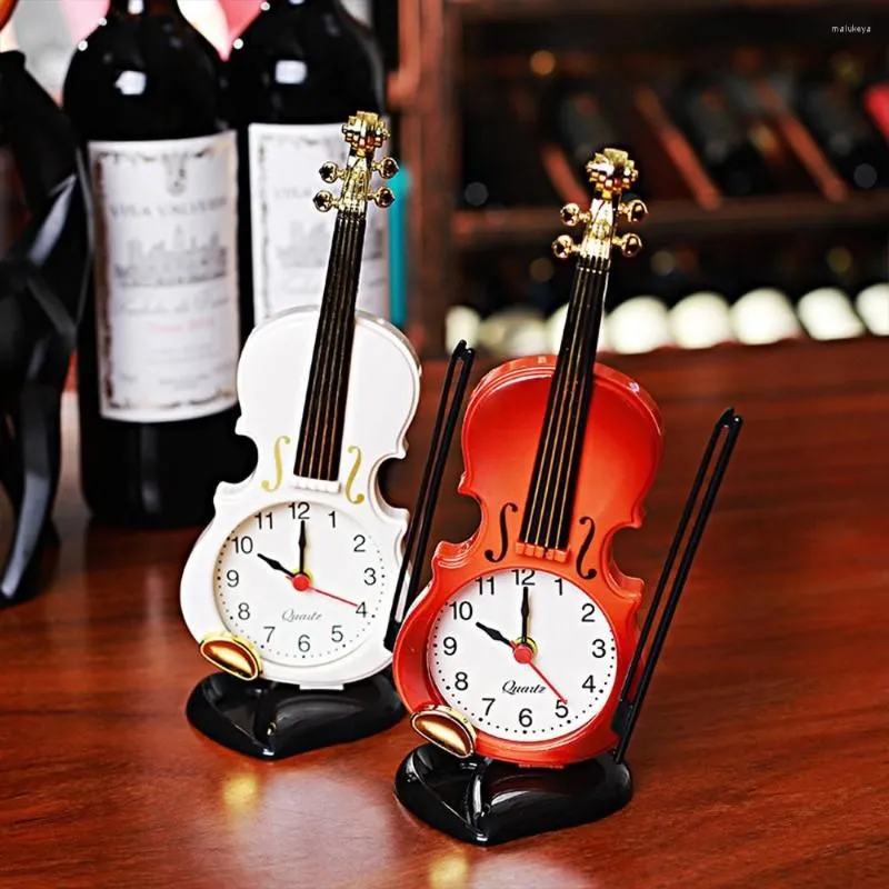 Table Clocks Simulation Violin Alarm Clock Desktop Decorative Wear-resistant Lucid Dial Plastic Ornaments Bedroom For Home