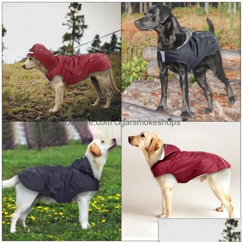 Dog Apparel Raincoat Waterproof Hoodie Jacket Rain Poncho Pet Rainwear Clothes With Reflective Stripe Outdoor Dogs Accessories Drop D Dh7Ft