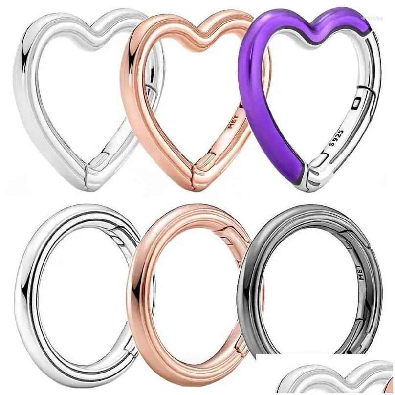 Loose Gemstones Original Rose ME Styling Round & Purple Heart Connector Charm DIY Jewelry Fit 925 Sterling Silver Bead Bracelet