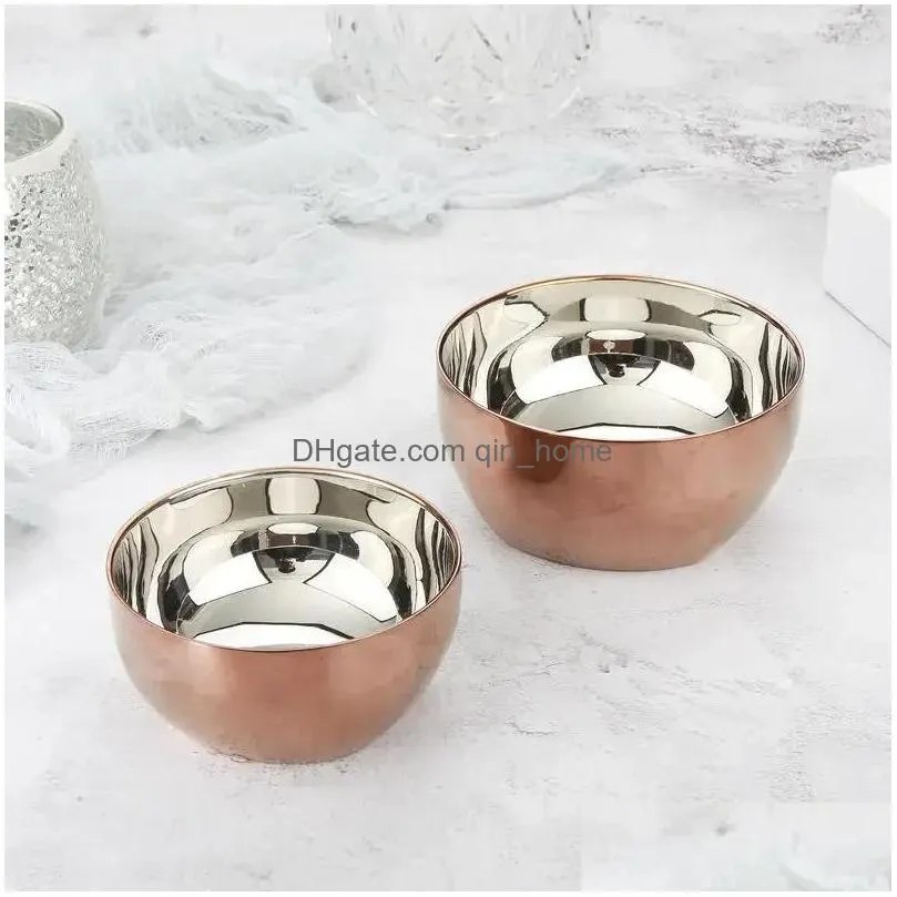 304 stainless steel bowls golden/silver double-layer insulated kitchen tableware soup sauce rice noodle ramen food container 1pc