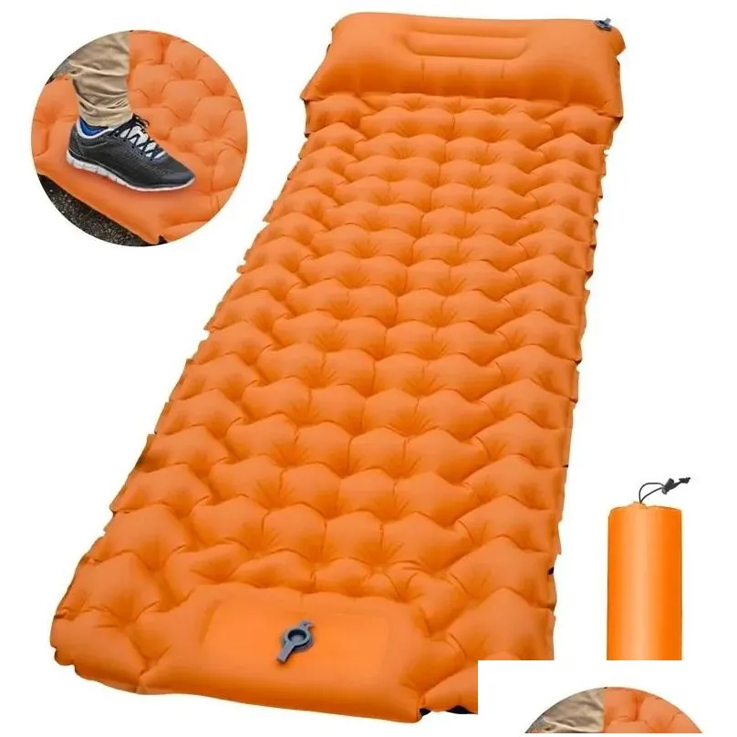 Outdoor Pads Mat Buitin Foot Pump Tpu Fast Inflatable Mattress Tralight Portable Cam Damp Proof Slee Pad Lunch Break Cushion Drop Deli