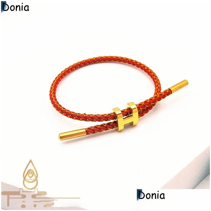 Bangle Donia Jewelry Letter European And American Fashion Designer Luxury Leather Rope Exaggerated Titanium Steel Micro-Inlaid Zirco Dhwxu