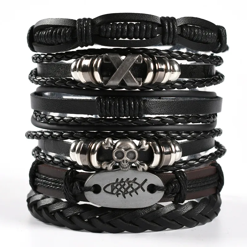 Charm Bracelets Rope Weave Braided Leather Bracelet Vintage Style Mti Layer Beaded Men Women Drop Delivery Otbhh