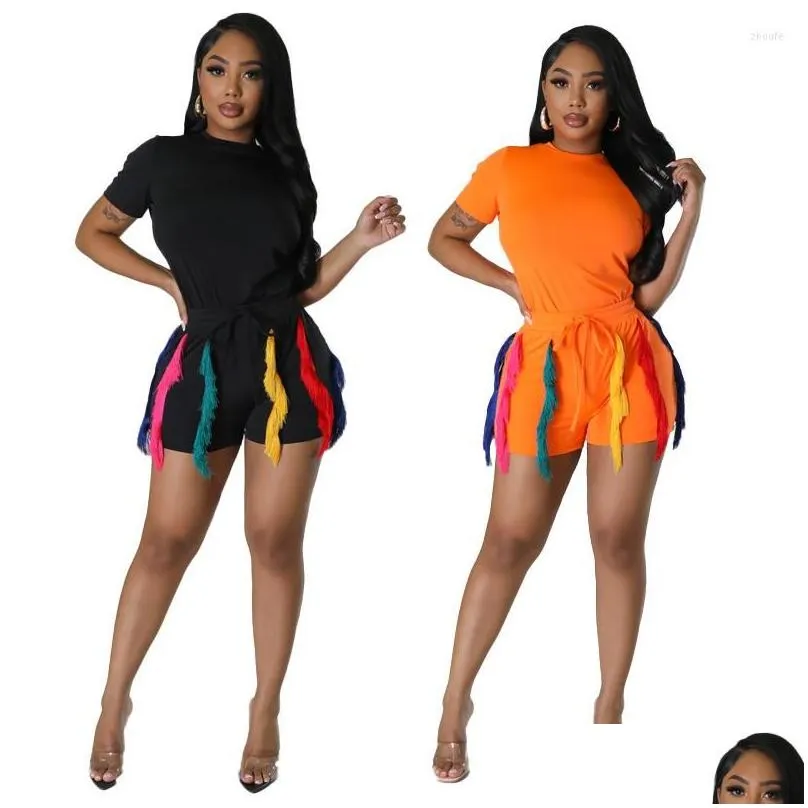 Women`s Tracksuits Gotoola 2023 Show Temperament And Exquisite Casual -Selling Short Sleeve Vest Drawstring Multicolored Tassel Shorts