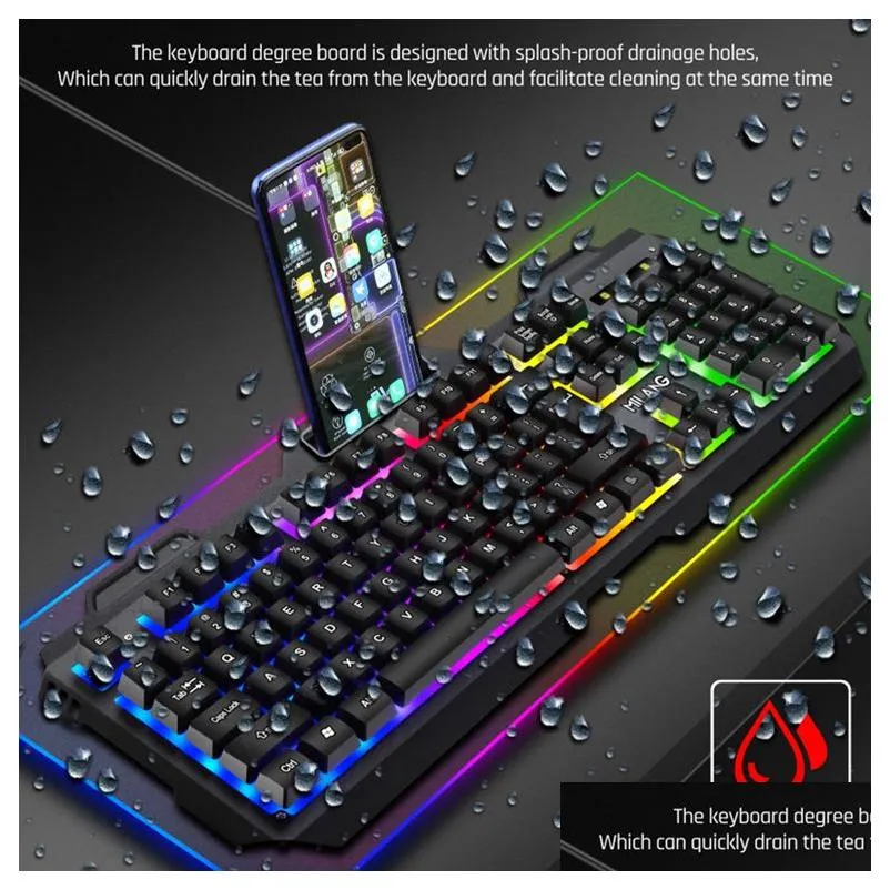 Milang T806 Metal Iron Plate Manipulator Feel Game Keyboard Mouse Set Wired Colorful Luminous Floating Keycap Gaming Accessories