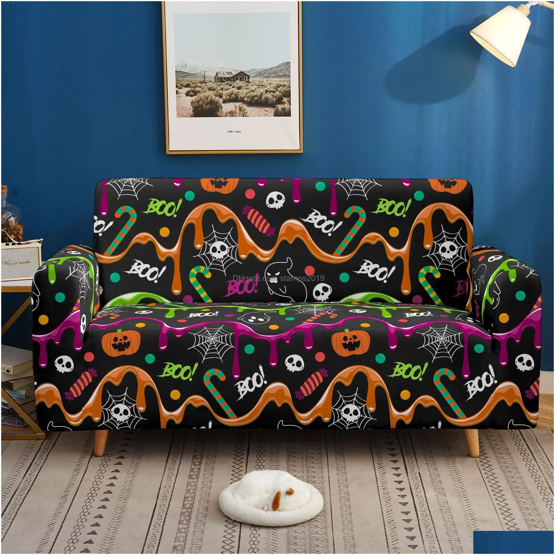 halloween pumpkin print couch cover soft stretchy sofa slipcover polyester washable furniture protector for living room bedroom