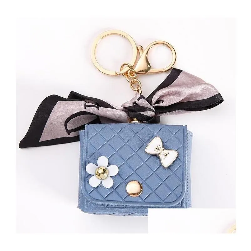 Key Rings Leather Coin Purses Keychains Silk Scarf Earphone Holder Car Keyrings Pu Mini Wallet Flower Bag Charms Pendant Jewelry Acc Dhxoz