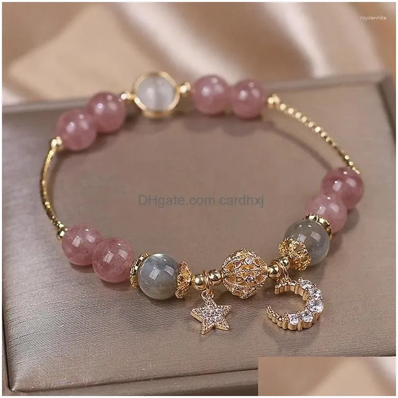 Charm Bracelets 1Pc Exquisite Pink For Women Cute Star Moon Bracelet Metal Chain Beads Sister Girlfriend Gift Drop Delivery Dh5Hw