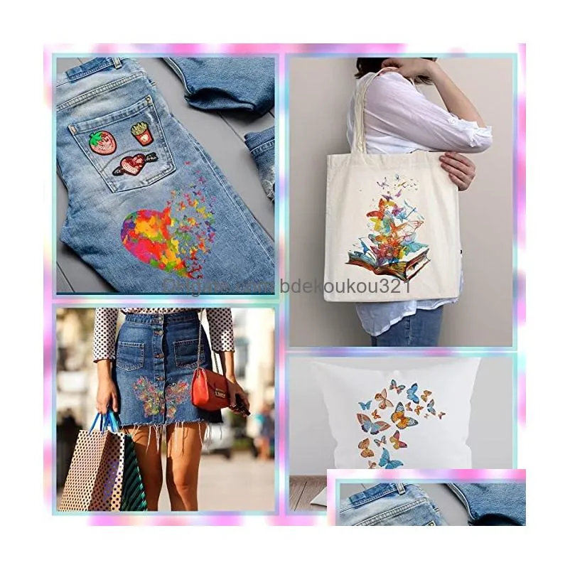 Sewing Notions & Tools Colorf Butterfly Iron On Es Cute Animal Stickers Washable Transfer Decals Diy T Shirt Jeans Backpacks Families Dh2Jy
