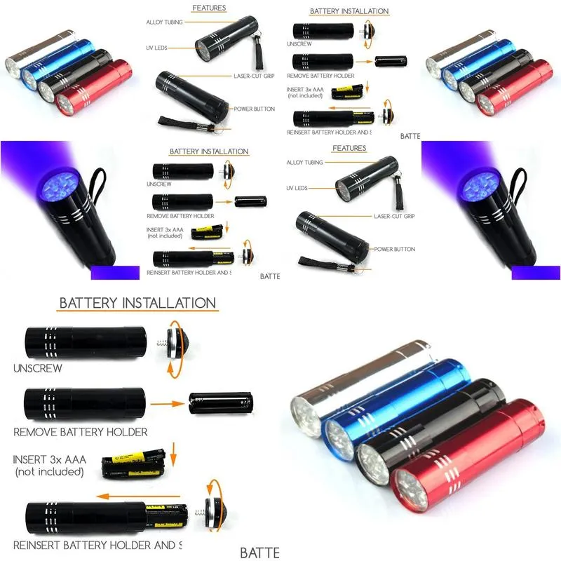 Portable 9 LED UV Light Flashlight Hiking Torchlight Aluminium Alloy Money Detecting LED UV Lamp Light High Quality Best Price7806358