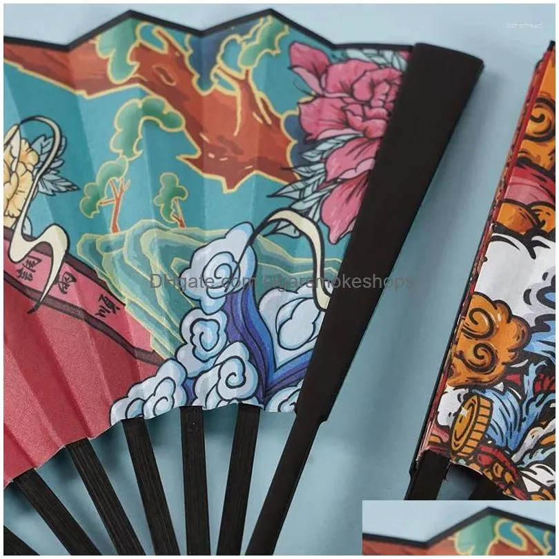 Decorative Objects & Figurines Folding Fans Handheld Elegant Antique Style Hand Fan Foldable Calligraphy Ink Painting Chinese Accessor Dhghu
