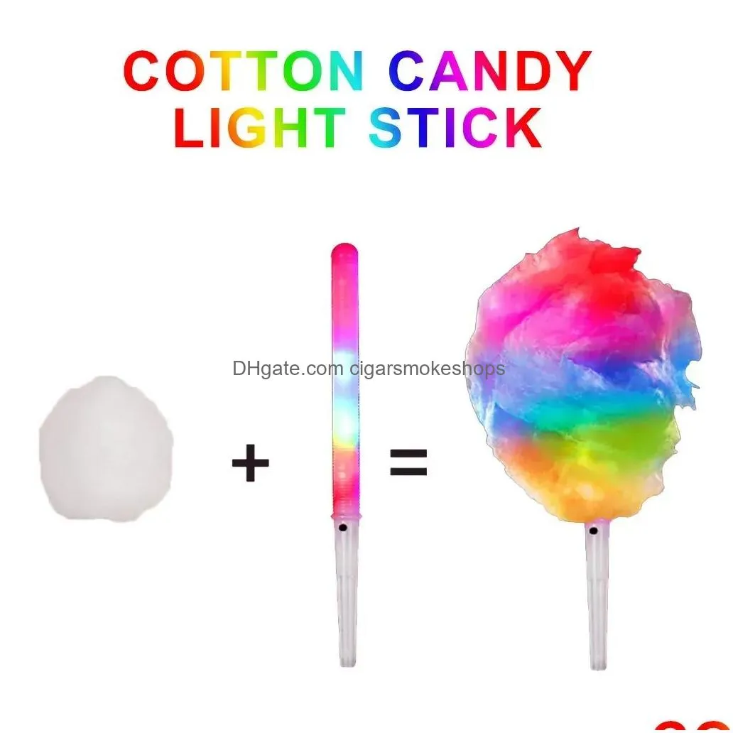 Party Decoration Non-Disposable Food-Grade Light Cotton Candy Cones Colorf Glowing Luminous Marshmallow Sticks Flashing Key Christmas Dhftc