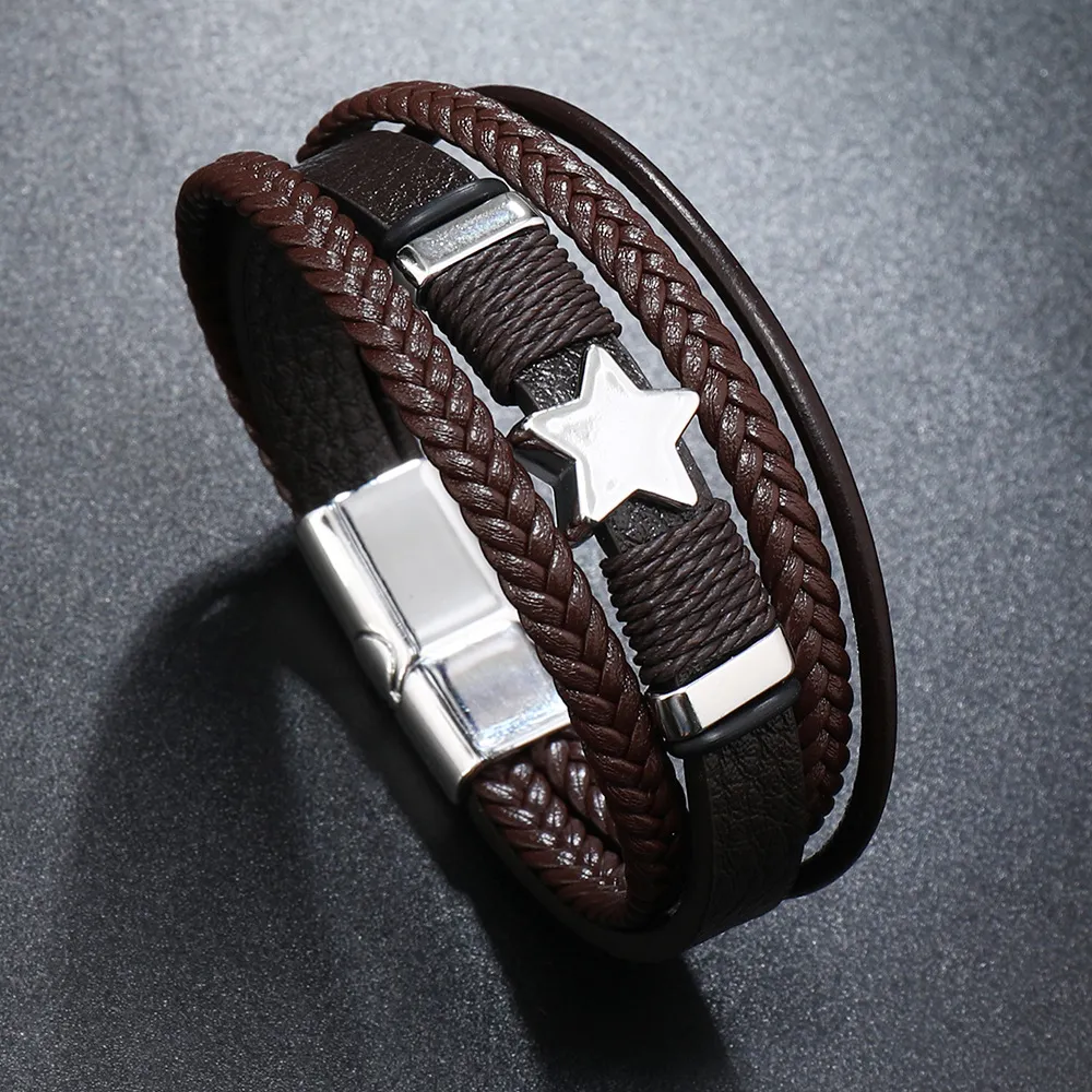 Charm Bracelets Rope Weave Braided Leather Bracelet Vintage Style Mti Layer Beaded Men Women Drop Delivery Ottb6