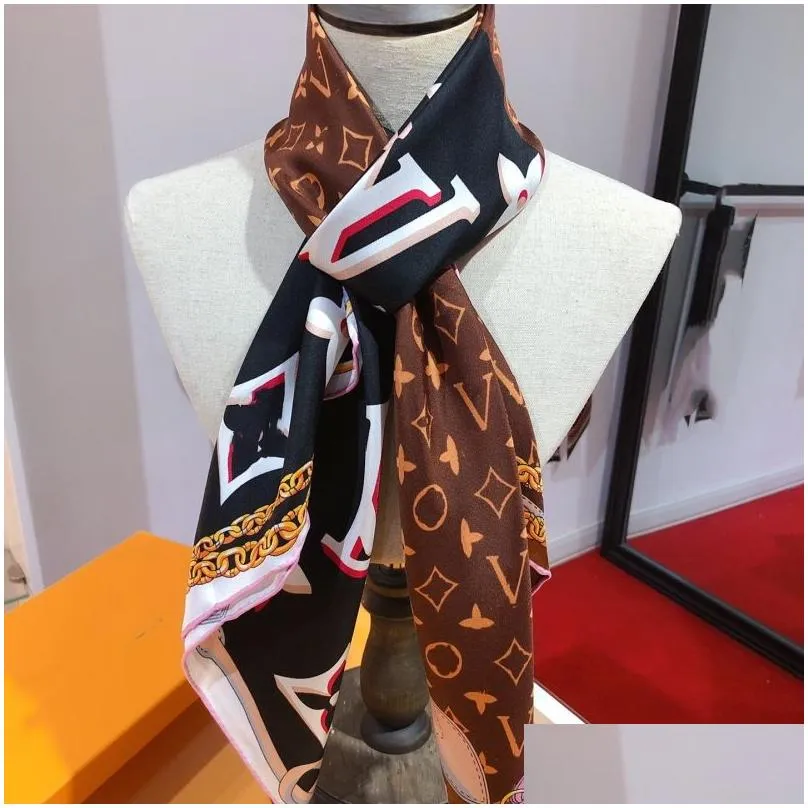 Scarves Fashion Brand Croisillon Designer Silk Scarf Women Monogram Head Scarfs Square Twill Pashmina Shawls With Tags Birthday Gift Dhnig