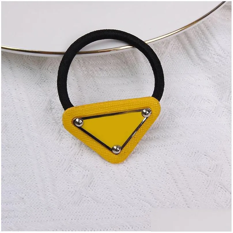 Hair Rubber Bands Mticolor Triangle Letter Elastic Ties Women Girl Band For Gift Party High Quality Drop Delivery Jewelry Hairjewelry Dhef8
