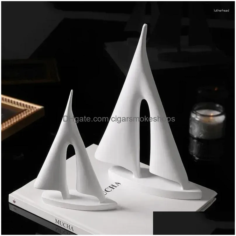 Decorative Objects & Figurines Sailboat Statue For Home Decor Nordic Abstract Scpture Resin Sailing Boat Figure Modern Decoration Drop Dhhiv
