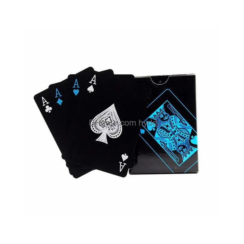 water proof pure black pvc poker pure black cards blue silver font magic playing cards 63mm 88mm 140g7604473