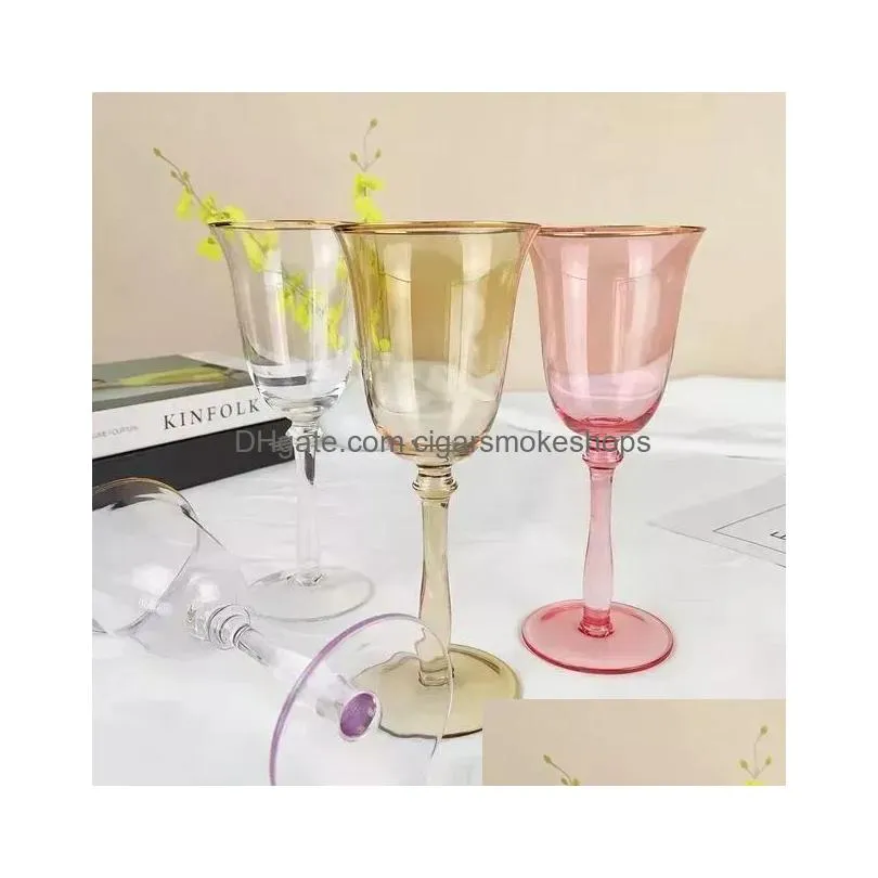 Wine Glasses 300Ml Colored Glass Goblet Red Champagne Saucer Cocktail Swing Cup For Wedding Party Ktv Bar Creative Jy11 Drop Delivery Dhszw