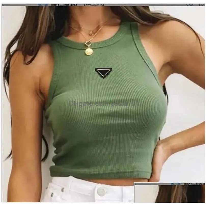 Women`S Knits & Tees Pr-A Summer White Women T-Shirt Tops Crop Top Embroidery Y Shoder Black Tank Casual Sleeveless Backless Shirts Lu Dhns2