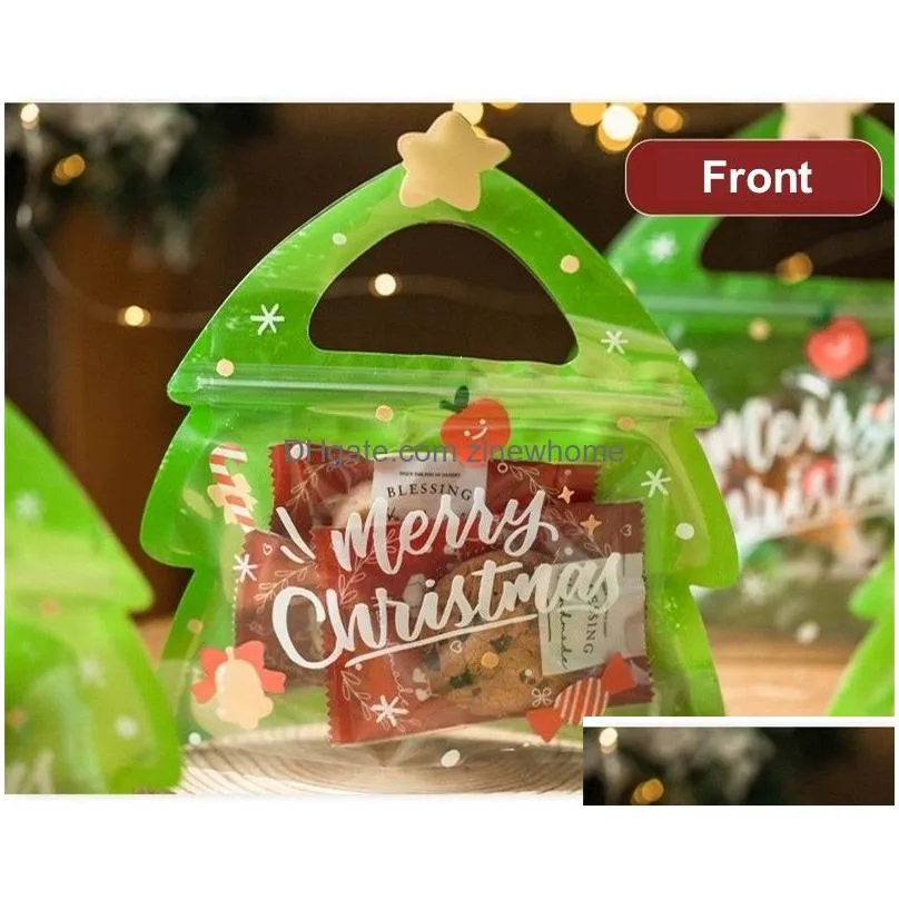 Christmas Decorations Gift Bags With Handles Plastic Stand Up Zipper Pouch Unique Merry Candy Bag Clear Front Window For Holiday Drop Dhvsr