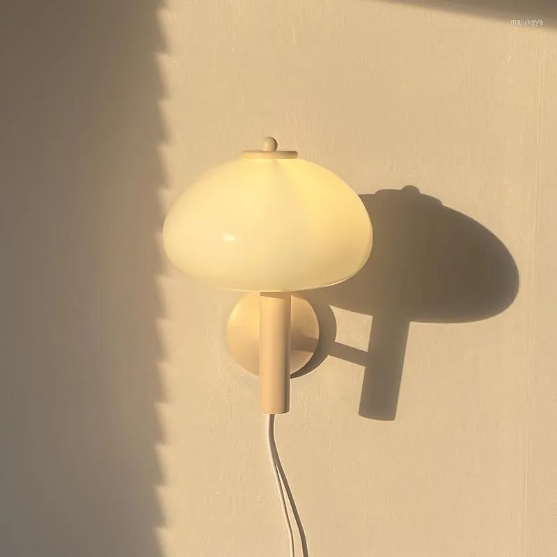 Wall Lamp Creamy Mushroom Glass Creative Interior Design Study Aisle Bedroom Bedside Minimalistic Room Decor Light
