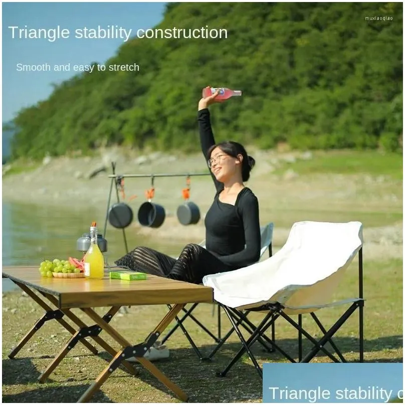 Camp Furniture Outdoor Folding Moon Chairs Tralight Cam Chair Portable Lightweight For Picnic Beach Fishing Leisure Drop Delivery Spor