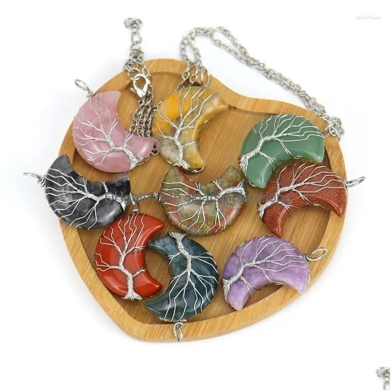 Decorative Objects & Figurines Mld Tree Of Life Wire Wrapped Crystal Quartz Gemstone Healing Moon Pendant Drop Delivery Home Garden De Dhyom
