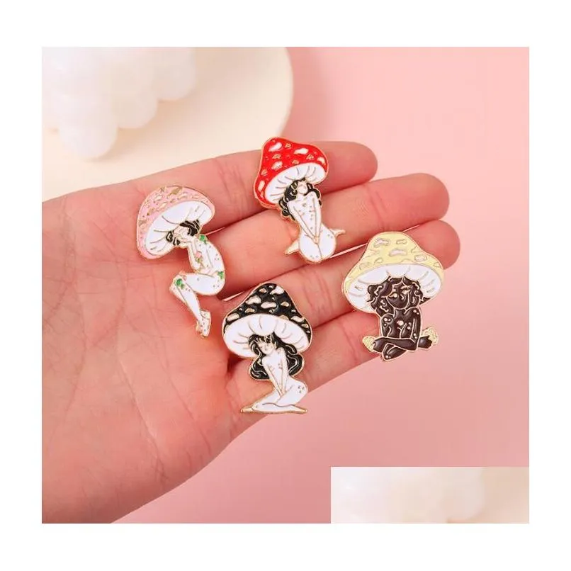 Pins Brooches Mushroom Lady Enamel Custom Girls And Plant Lapel Badges Cartoon Nature Art Jewelry Gift For Friends Drop Delivery Dhscc