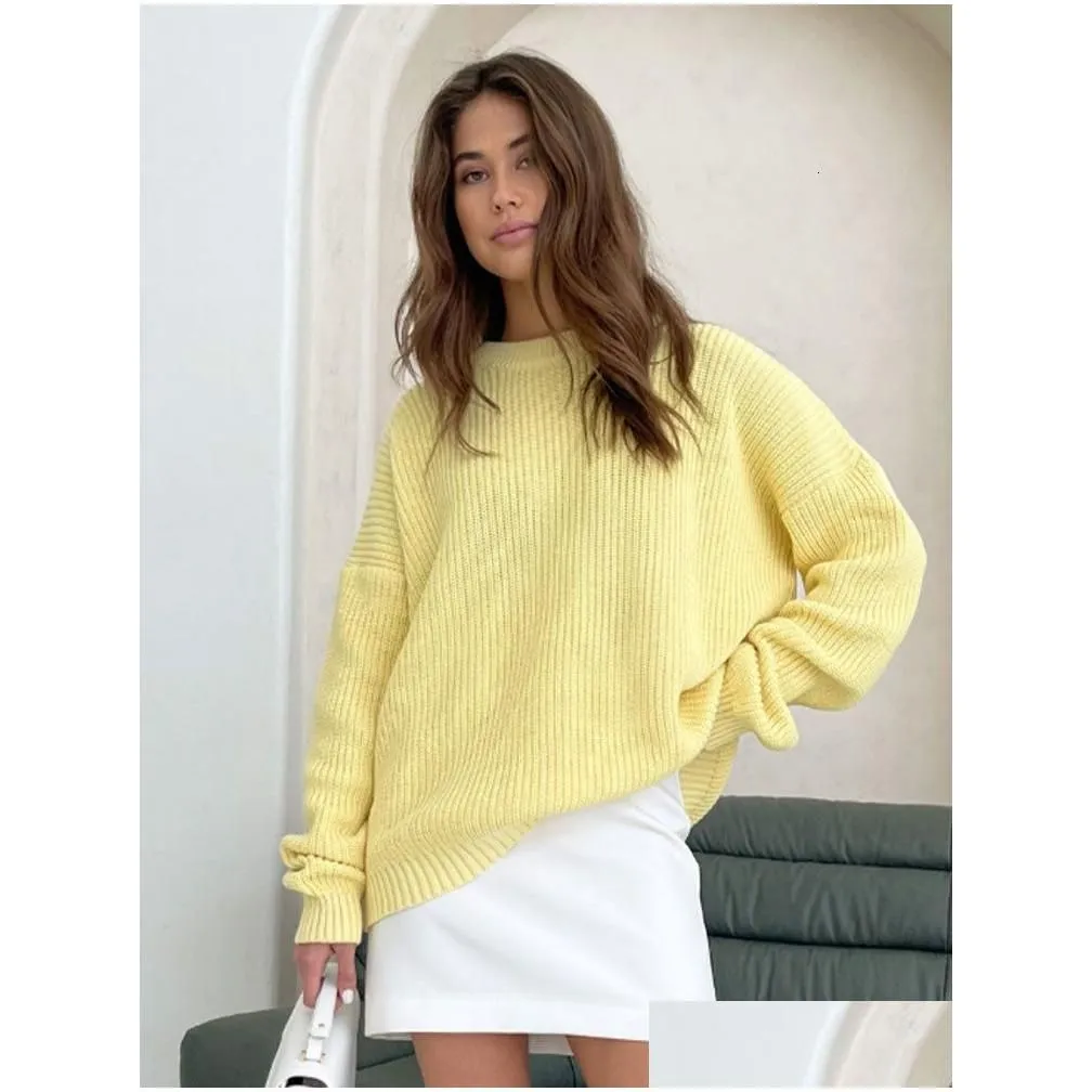 Womens Sweaters Autumn Winter Solid Cashmere Sweater Women Plovers Loose O Neck Bat Sleeve Thick Knitted Blouse Casual Tops Drop Deliv