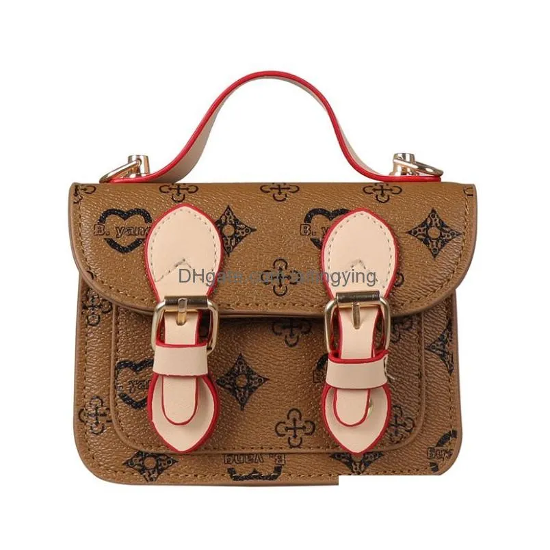 girls love heart printed handbags kids double buckles square messenger bag women single shoulder bags